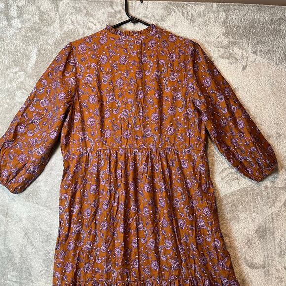 J.Jill Split Neck Tiered Maxi Bronze Purple‎ Paisley Size Small Oversized Boho - Picture 5 of 7